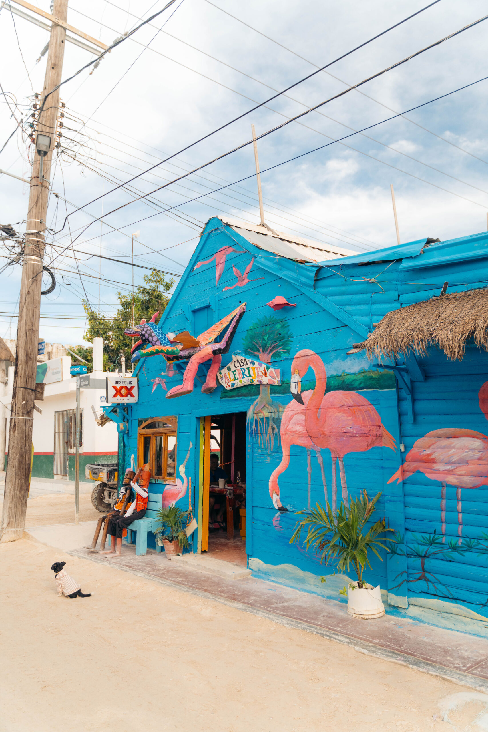 Flamingo mural outside Casa Alebrije Restaurante in Holbox.